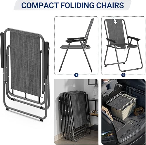 Miniatura 7 de UDPATIO Juego de 6 sillas plegables para patio, ligeras, portátiles, con marco de acero resistente y tela de textileno resistente a la intemperie,