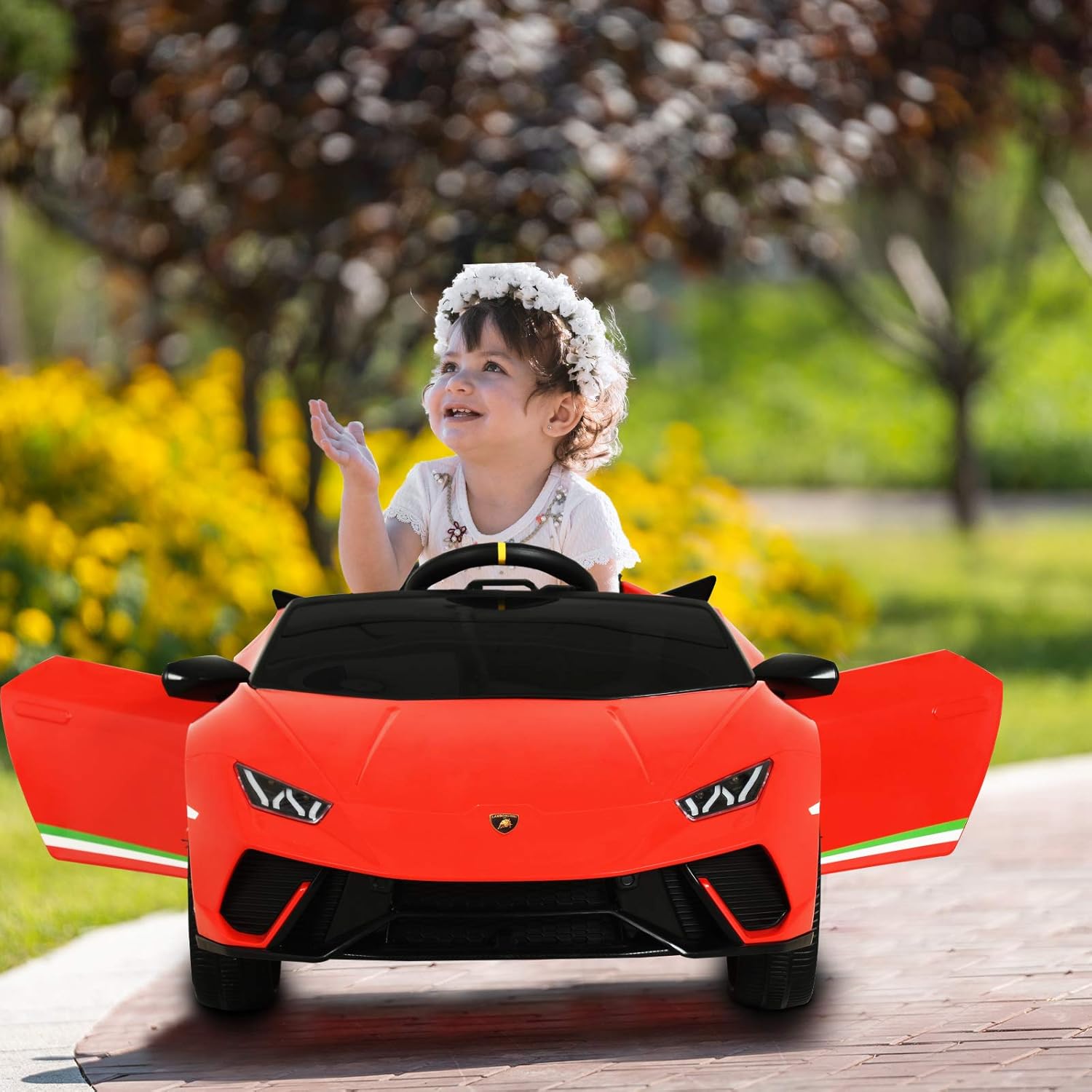 Uenjoy 12V Kids Electric Ride On Car Lamborghini Huracán Motorized Vehicles with Remote Control, Battery Powered, LED Lights, Wheels Suspension, Music,Compatible with Lamborghini, Red : Toys & Games