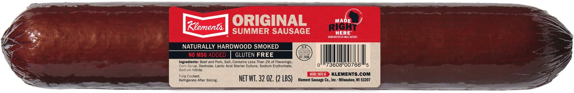 Klement's Original Summer Sausage, Hardwood Smoked 2 Pounds