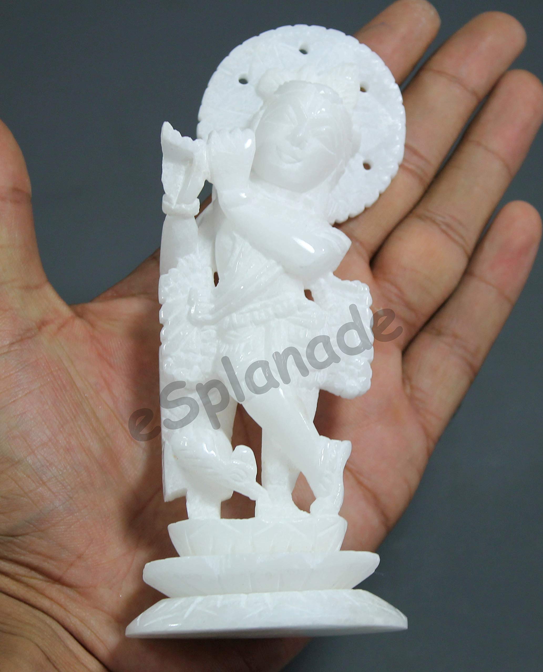 ESPLANADE - Biały marmur Makhan Chor Laddoo Gopal Baby Krishna Kishan Thakurji Murti posąg idola rzeźba (14 cm marmur)