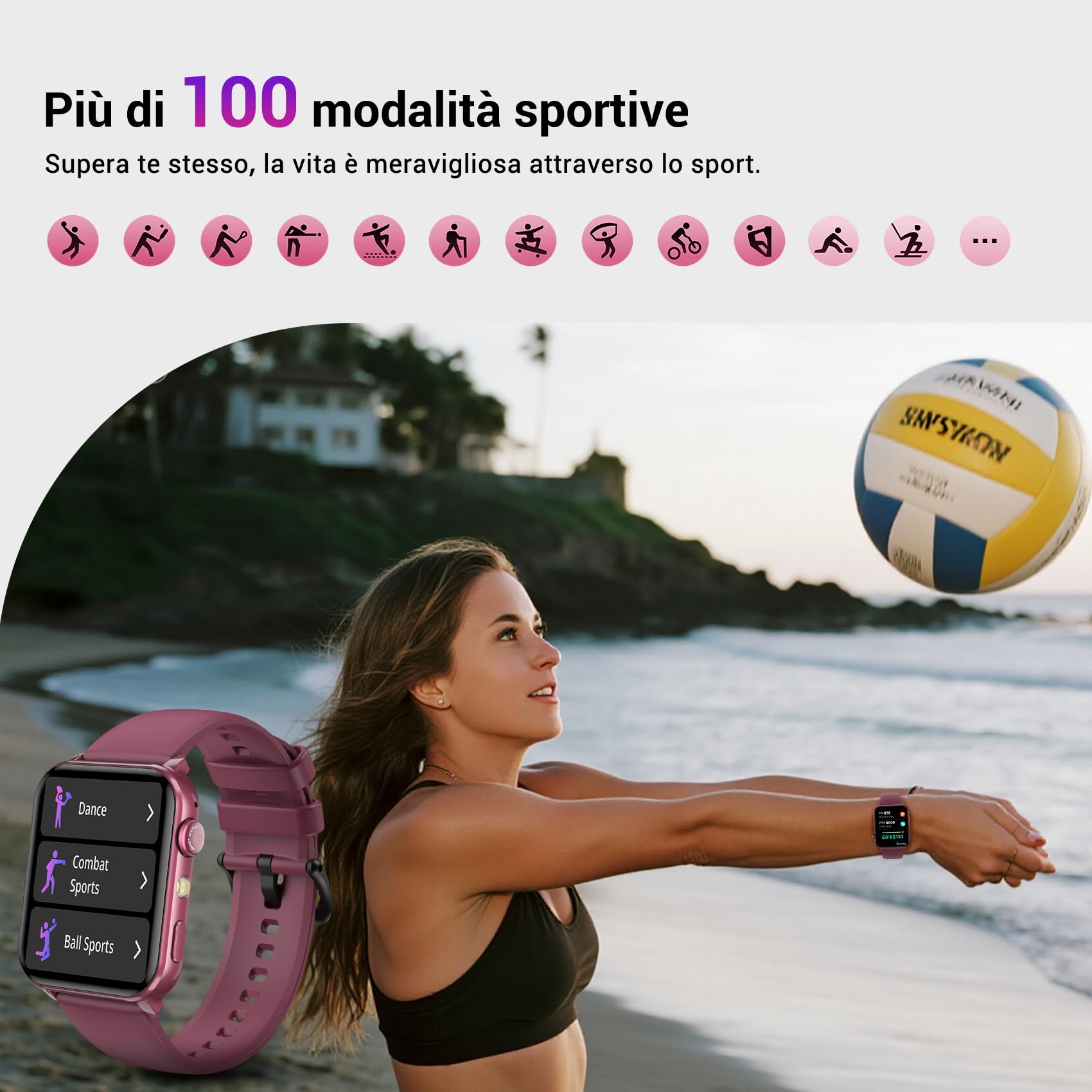 IOWODO Smartwatch Uomo Donna,Orologio Fitness con Chiamate,1.91" Smart Watch Monitor del SpO2/ Sonno,24H Cardiofrequenzimetro,100 modalità Sportive,Fitness Tracker per Android iOS(Claret)