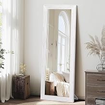 58x22in Full Length Mirror, Rustic White Beveled Wood Frame | Wall Mount & Leaning Placement, Solid Wood Frame, Rustic Decor for Bedroom Entryway Living Room