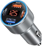 USB C Car Charger 3 Pack, 65W 4-Port Super Fast Car Phone Charger PD+QC 3.0 12V USB Car Charger with Voltage Display Cigarette Lighter Adapter for iPhone 16e 15 14 13 12 Pro Max,Samsung,Android(Black)
