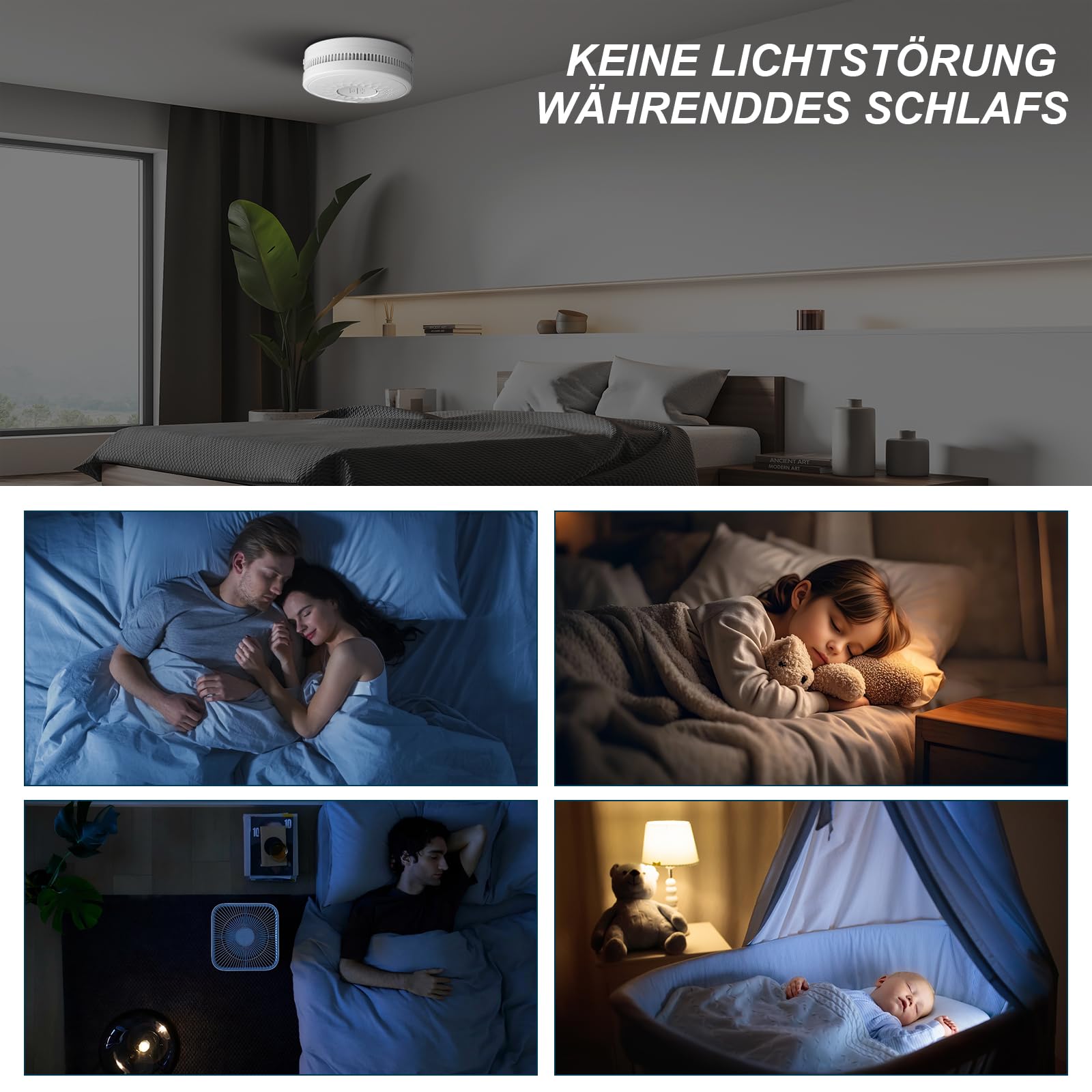 Rauchmelder 10 Jahre Lebensdauer, 5 Jahre Batterie（AA）, ohne Blinkende LED Feuermelder DIN EN 14604 TUV Zertifiziert 5er-Pack
