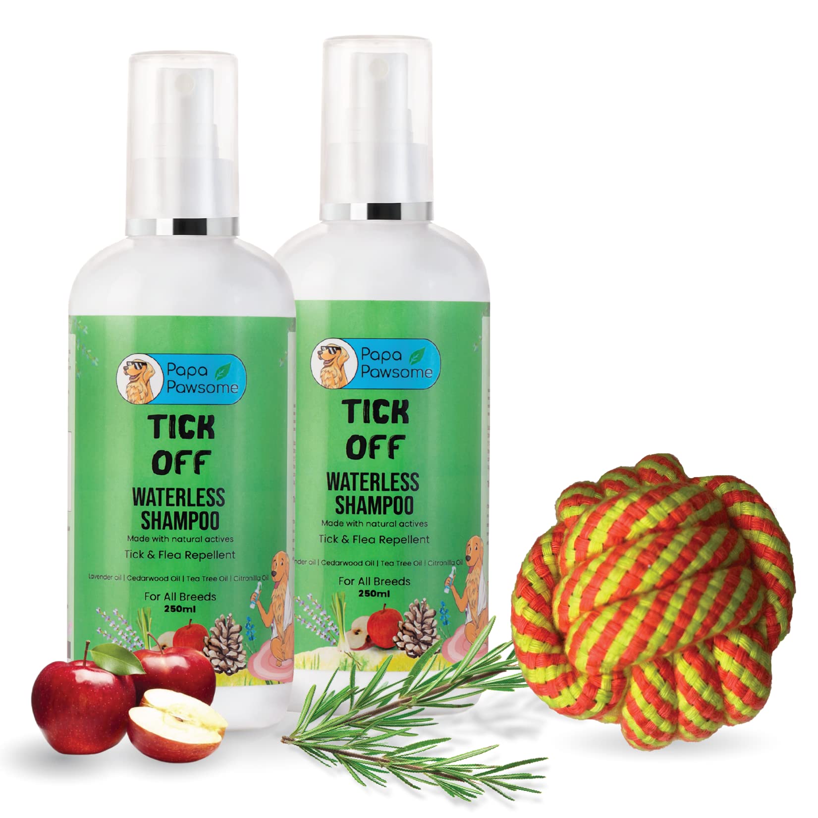 Papa Pawsome Tick Off Waterless Dry Shampoo for Dogs/Puppies, 250ml (Pack of 2) + Free Rope Ball | Anti Tick Dry Shampoo | Repels Flea & Larvae | Enriched with Tea Tree Oil, Cedarwood Oil (B0BTQ25P4M) Amazon Price History, Amazon Price Tracker