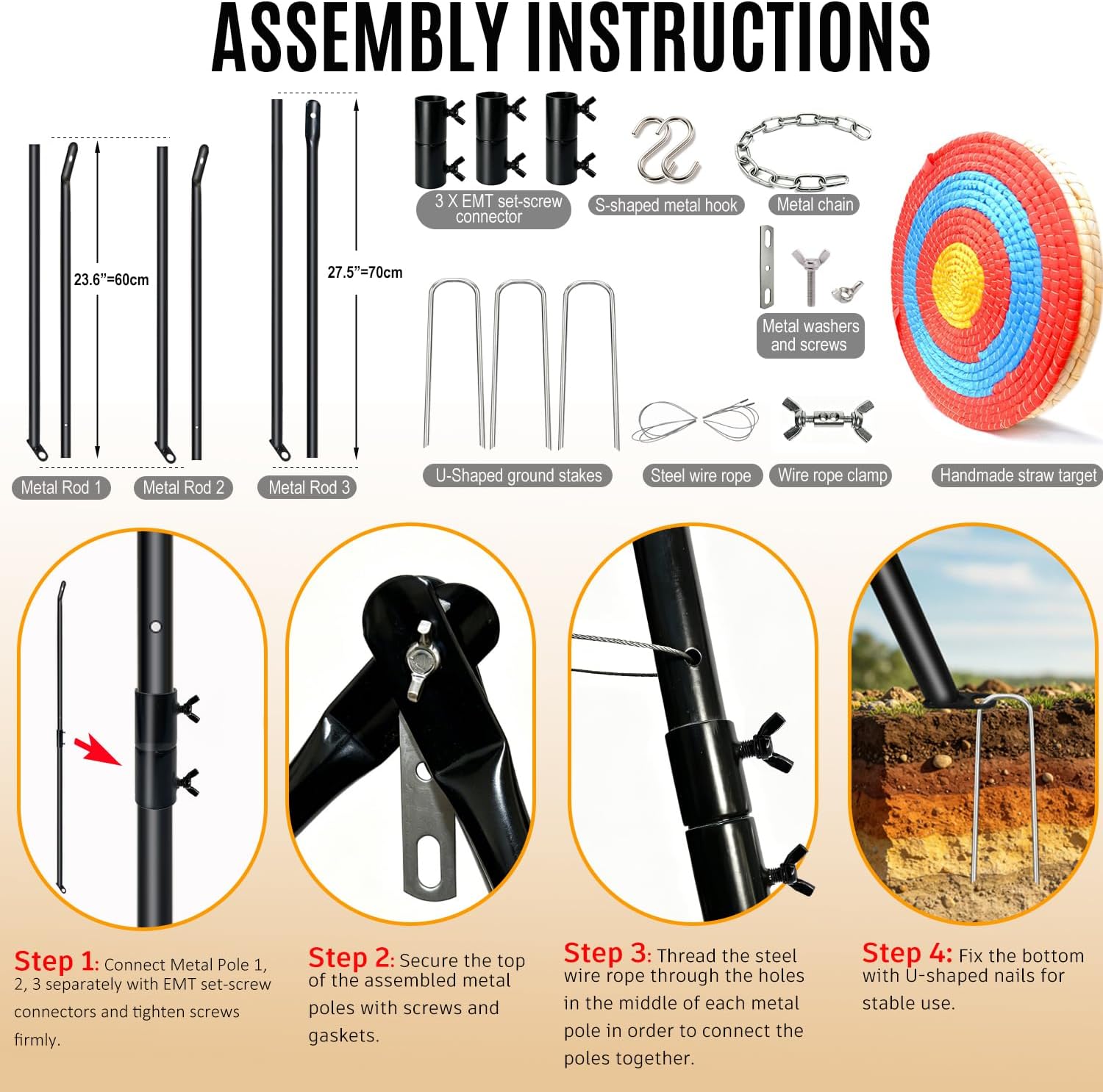 Archery Target and Stand, Outdoor Archery Target Stand, Heavy-Gauge Steel | Foldable Archery Targets Stand for Backyard, Multifunctional Archery Stand & Camping Tripod