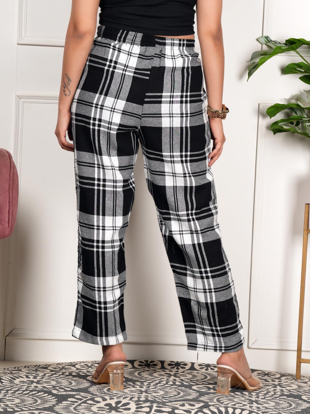 Women’s Pure Cotton Woven Pyjama | Mid Rise Relaxed Fit Elasticated Drawstring Waistband & Side Pocket | Comfortable Lounge, Sleepwear & Casual Bottom Wear(PY-88532BLACK)-picture-54