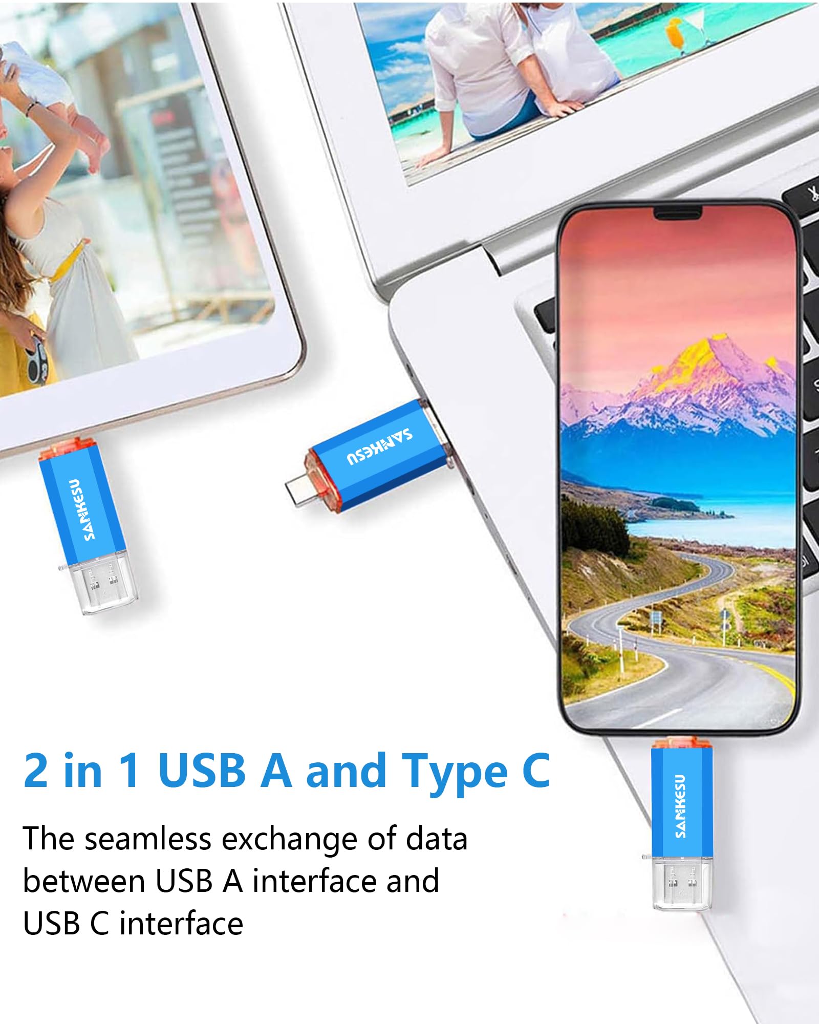 Lot de 3 clés USB C 2 en 1 128 Go USB-A + Type-C 3.1 OTG