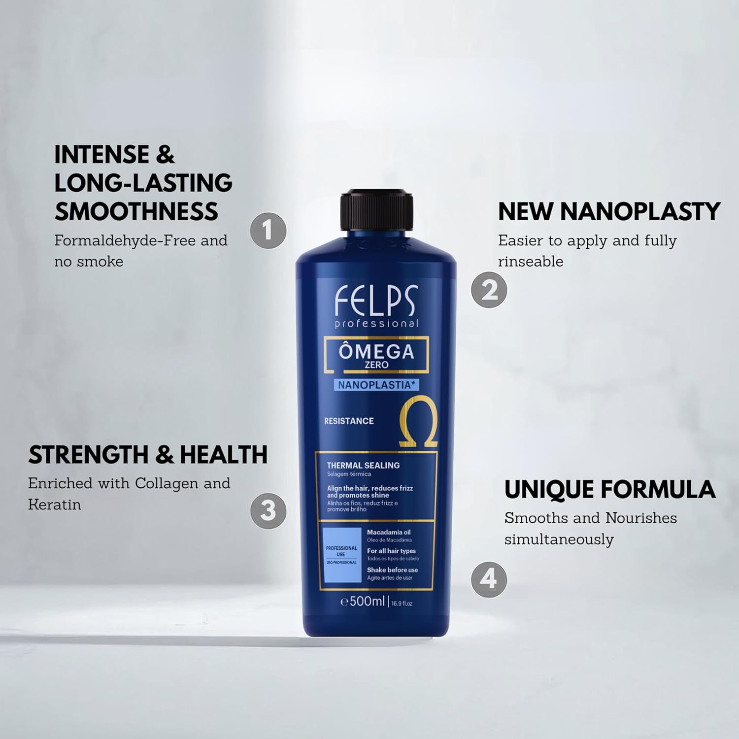 Felps Professional Omega - Thermal Sealing and Zero Unique Nanoplasty - Straightening & Smoothing Hair Treatment - Brazilian Keratin Blowout - Formaldehyde Free 1L/33.81oz - Image 4