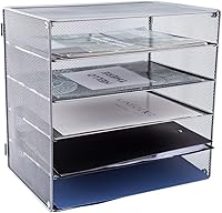 Vista 2 de EASEPRES Bandeja Organizadora de Escritorio de Malla de 5 Ranuras, Soporte para Carpetas de Archivos Papel Cartas, Clasificador de Papel