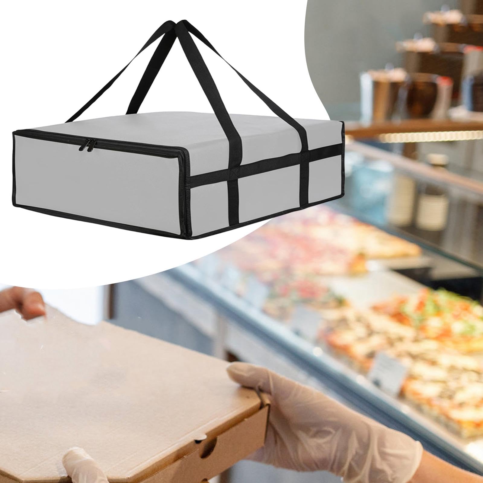 Milageto Pizza Liefertasche isolierter Tasche Praktischer Reißverschluss Tragepizza -Träger für persönliche Takeaway Professionelle Nutzung, Grau 40cmx40cmx15cm