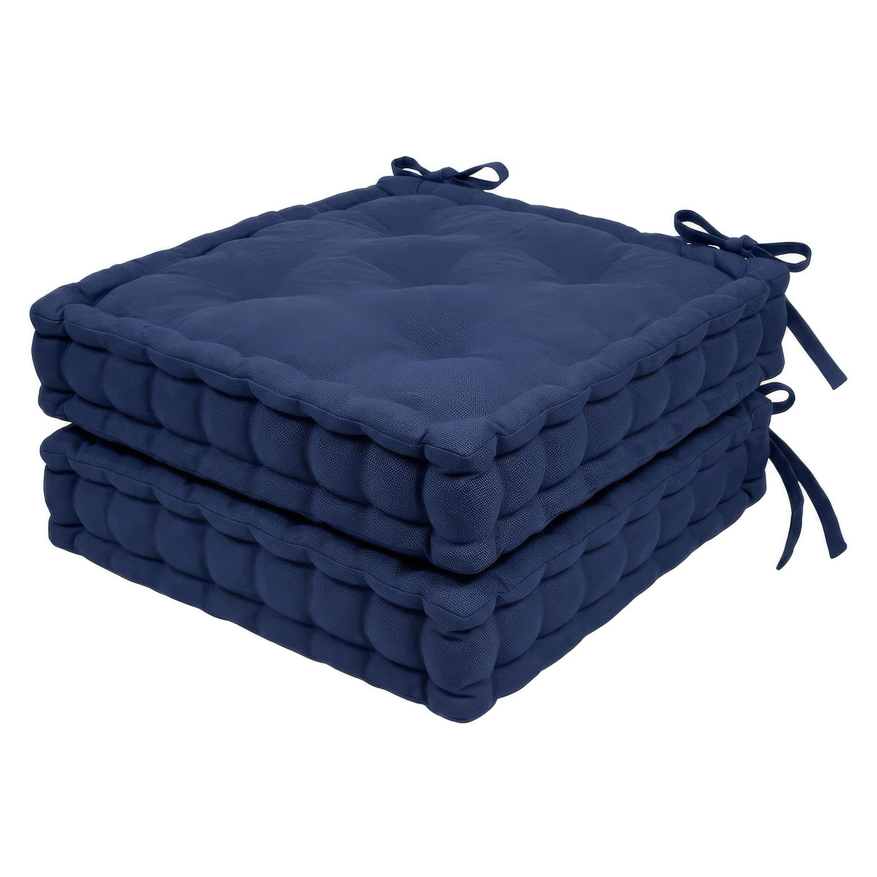 Harbour Housewares Square Seat Pads Pack of 2-40 x 40cm Extra Thick Cushions with Ties, Indoor Outdoor Chair Seat Pads for Dining Chairs, Garden, Patio & Bistro Seating - Navy