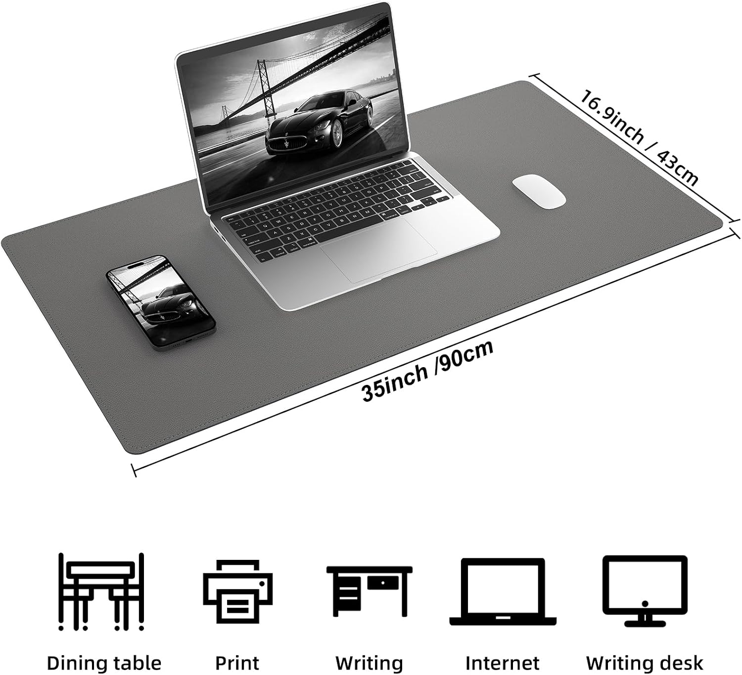 AFIING Cork Desk Mat, Dark Grey, 35.4" x 17",Desk pad Protector image 2