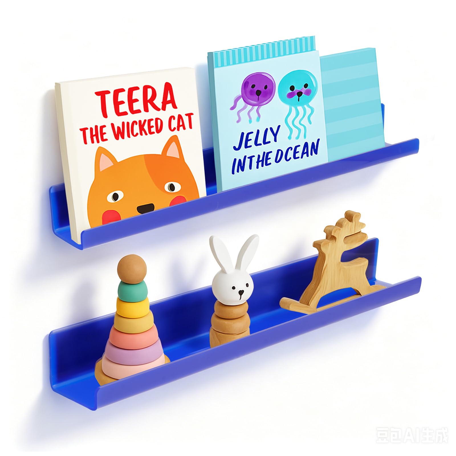 2 Pack Magnetic Book Shelf - Acrylic Reusable Display Panel for Whiteboards, Classrooms &amp; Home, Adhesive-Free Storage with 11lb Capacity (Blue)