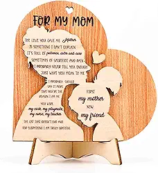 Presentes de filha de 12 cm para minha mãe, presente de madeira para o dia das mães, ideias de presente de aniversário de Natal, presente de melhor mãe de todos os tempos, primeiro coração de madeira