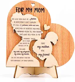 Presentes de filha de 12 cm para minha mãe, presente de madeira para o dia das mães, ideias de presente de aniversário de Natal, presente de melhor mãe de todos os tempos, primeiro coração de madeira