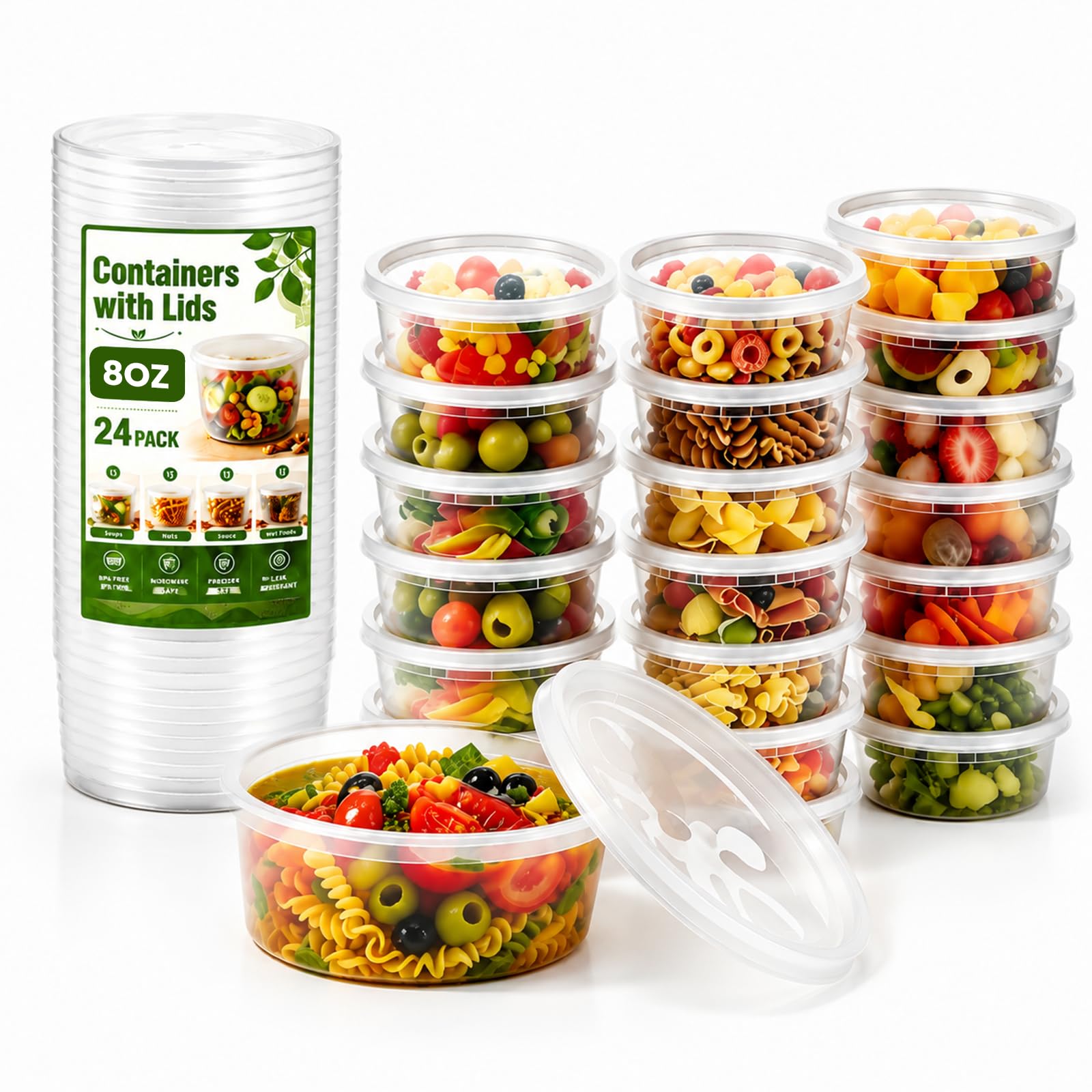 8oz Deli Containers with Lids 24 Sets BPA Free Soup/Food Storage Containers