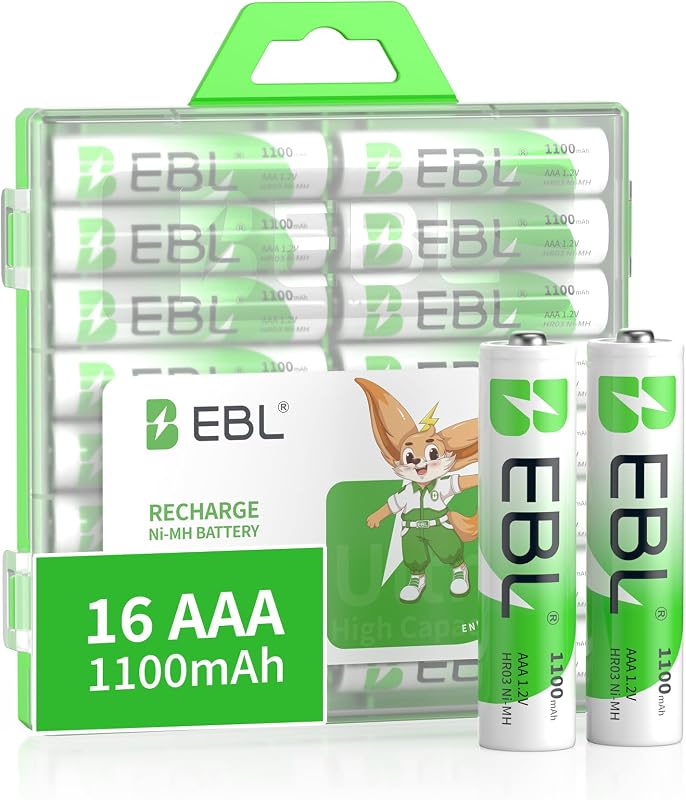 Baterías AAA recargables (16 unidades) Batería Ni-MH Ready2Charge de 1100 mAh y 1,2 V | Precargado, sin mercurio, 1200 ciclos, alta capacidad, baja autodescarga, tecnología de cero fugas, linterna de hasta 100 horas o más