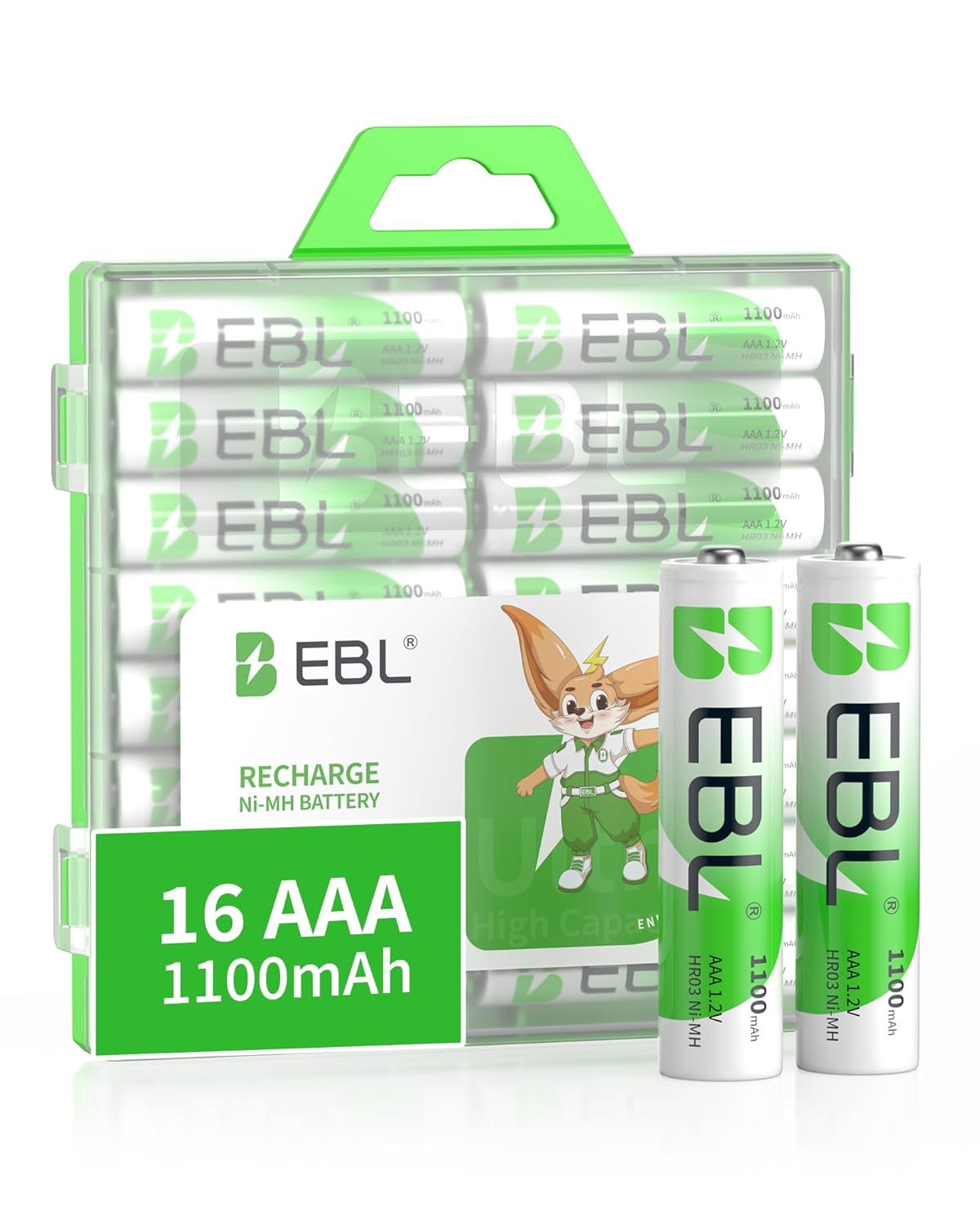 EBL Rechargeable AAA Batteries 16-Counts Ready2Charge 1100mAh 1 2V Ni-MH Battery