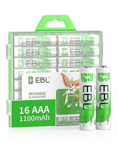 EBL Rechargeable AAA Batteries (16-Counts) Ready2Charge 1100mAh 1.2V Ni-MH Battery - 16 AAA (Pack of 1)