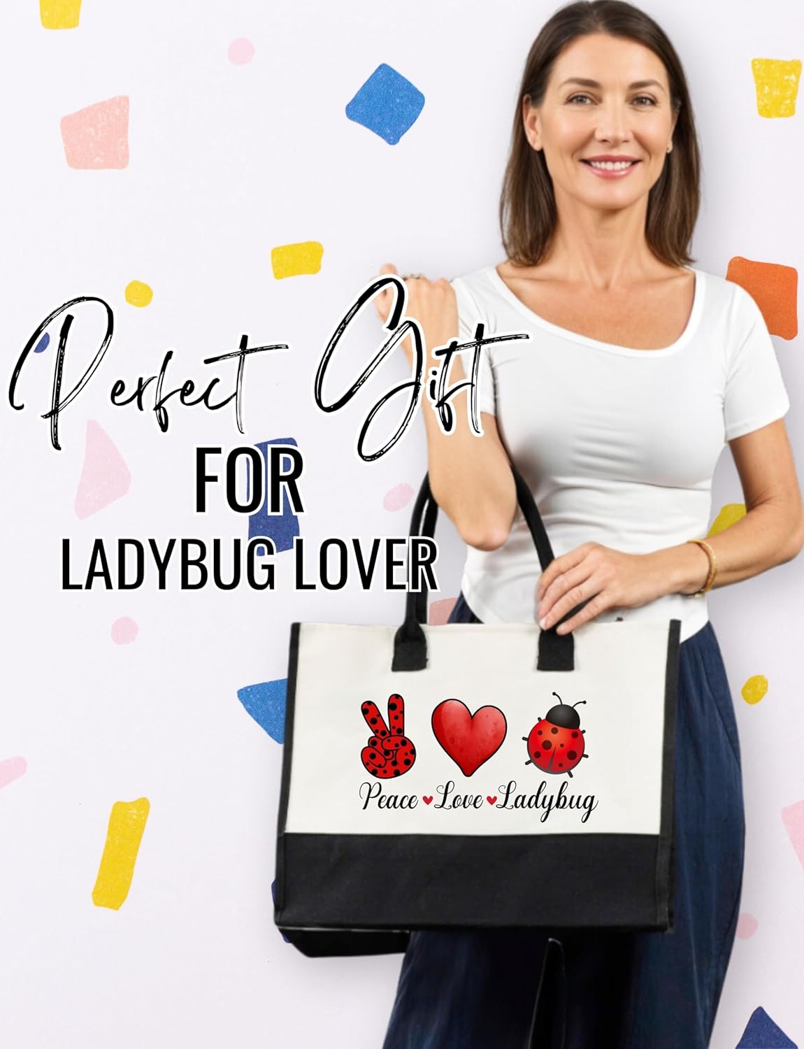 InnoBeta Ladybug Gifts Canvas Tote Bag - Peace Love Ladybug - Image 2