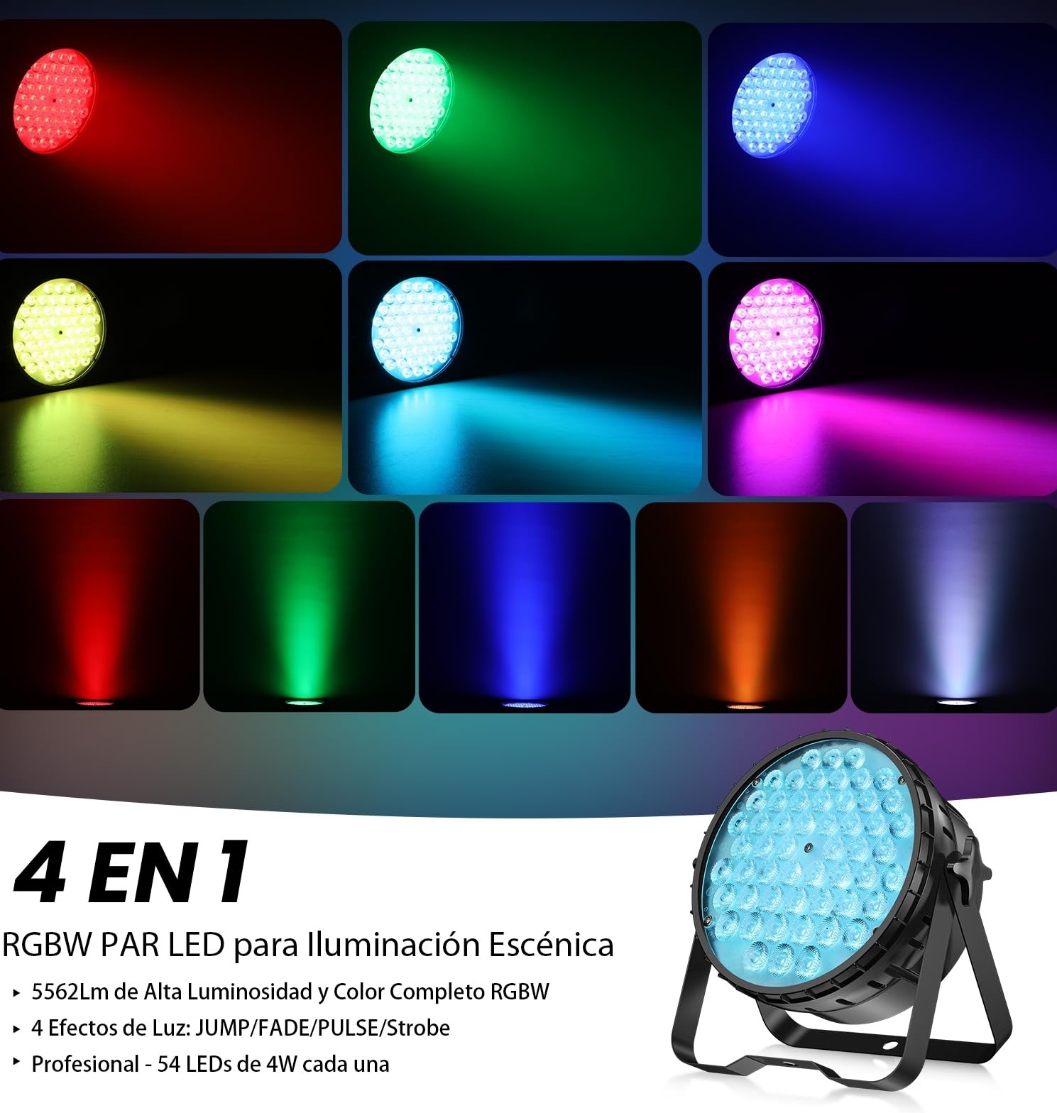 Luz PAR LED 54 * 4W, Betopper Luz Escénica Profesional RGBW 4en1, 5000 Lumen Alto CRI 90, Iluminación para Fiestas, DJ, Discoteca, Fotografía, Bodas y Eventos (1)