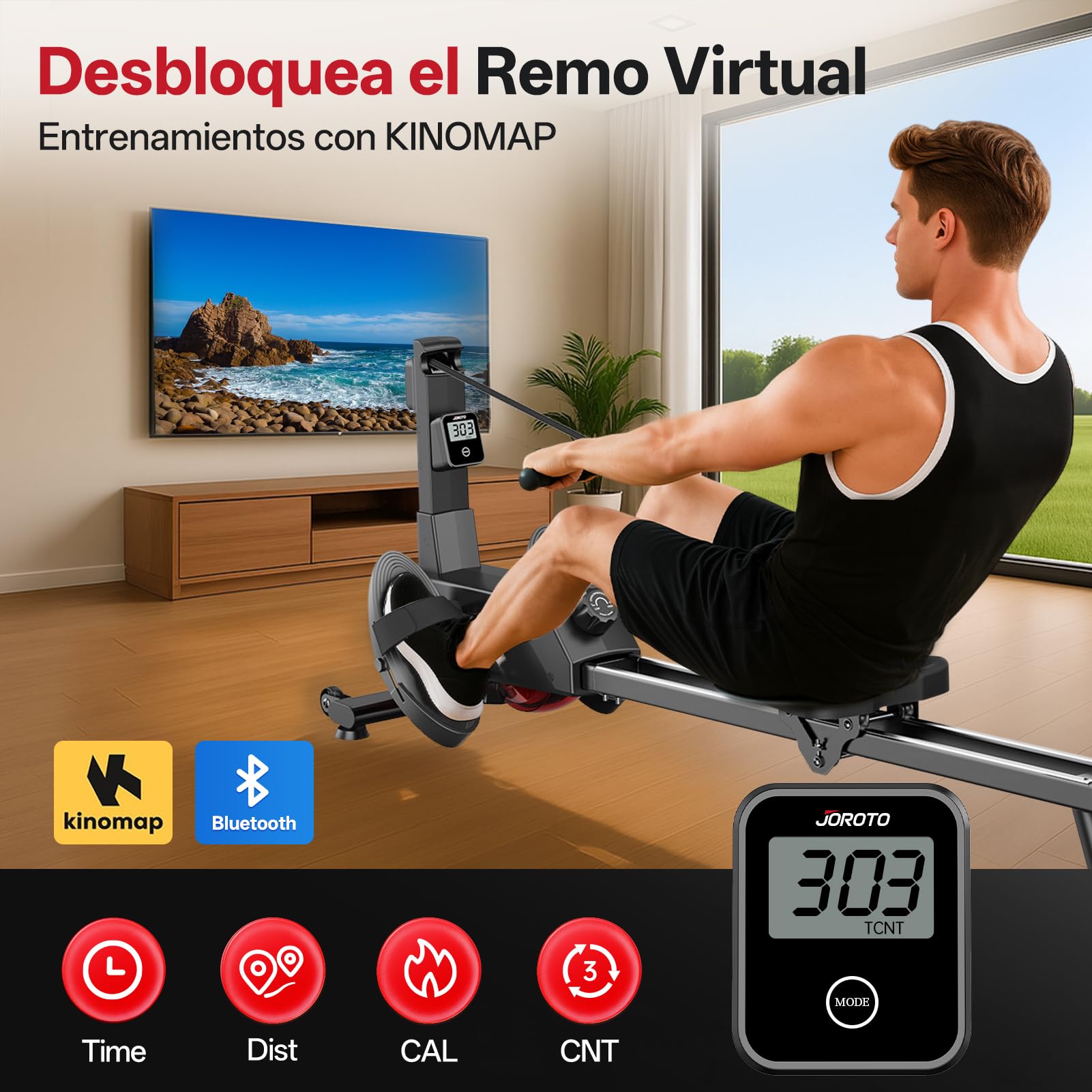 JOROTO Máquina de Remo para Casa - 16 Niveles de Resistencia, Máquina de Remo Magnética Silenciosa con App Kinomap, Doble Carril para Estabilidad, Compacto y Fácil de Montar - Fitness en Hogar