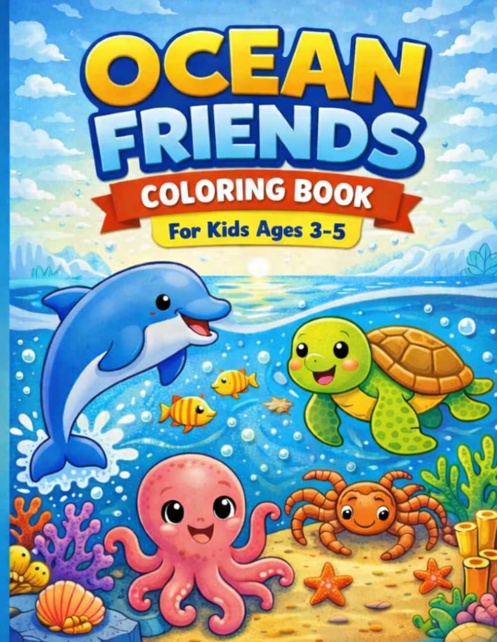 Ocean Friends: Cute Sea Creatures Coloring Book for Kids Ages 3-5: Fun and Easy Big Pictures of Sharks, Whales, Dolphins, and Turtles for Toddlers and Preschoolers (Little Explorers)
