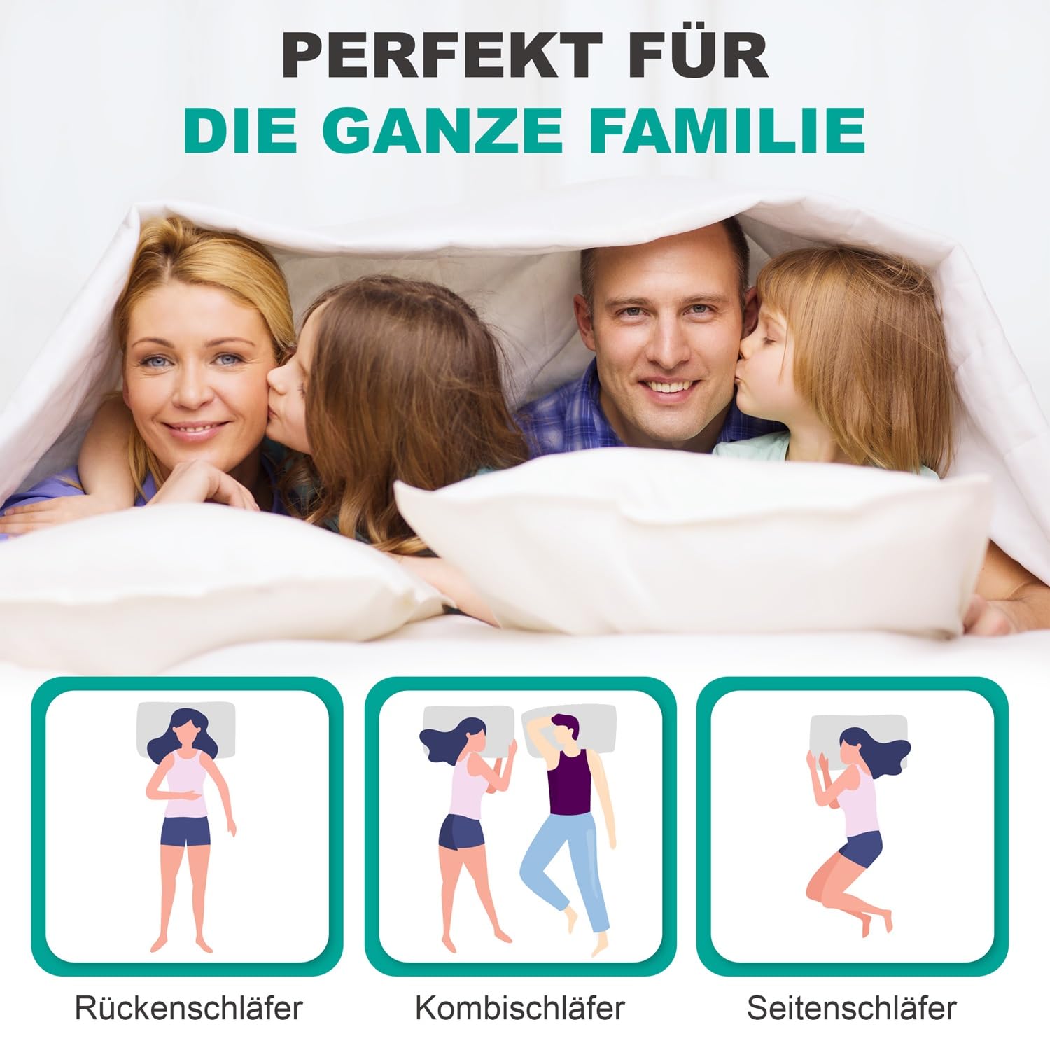 Bach's Betten Welt Canada Daunenkissen Kopfkissen Quattro 80x80 cm S extra weich 500g Daune (S extra weich Daune)