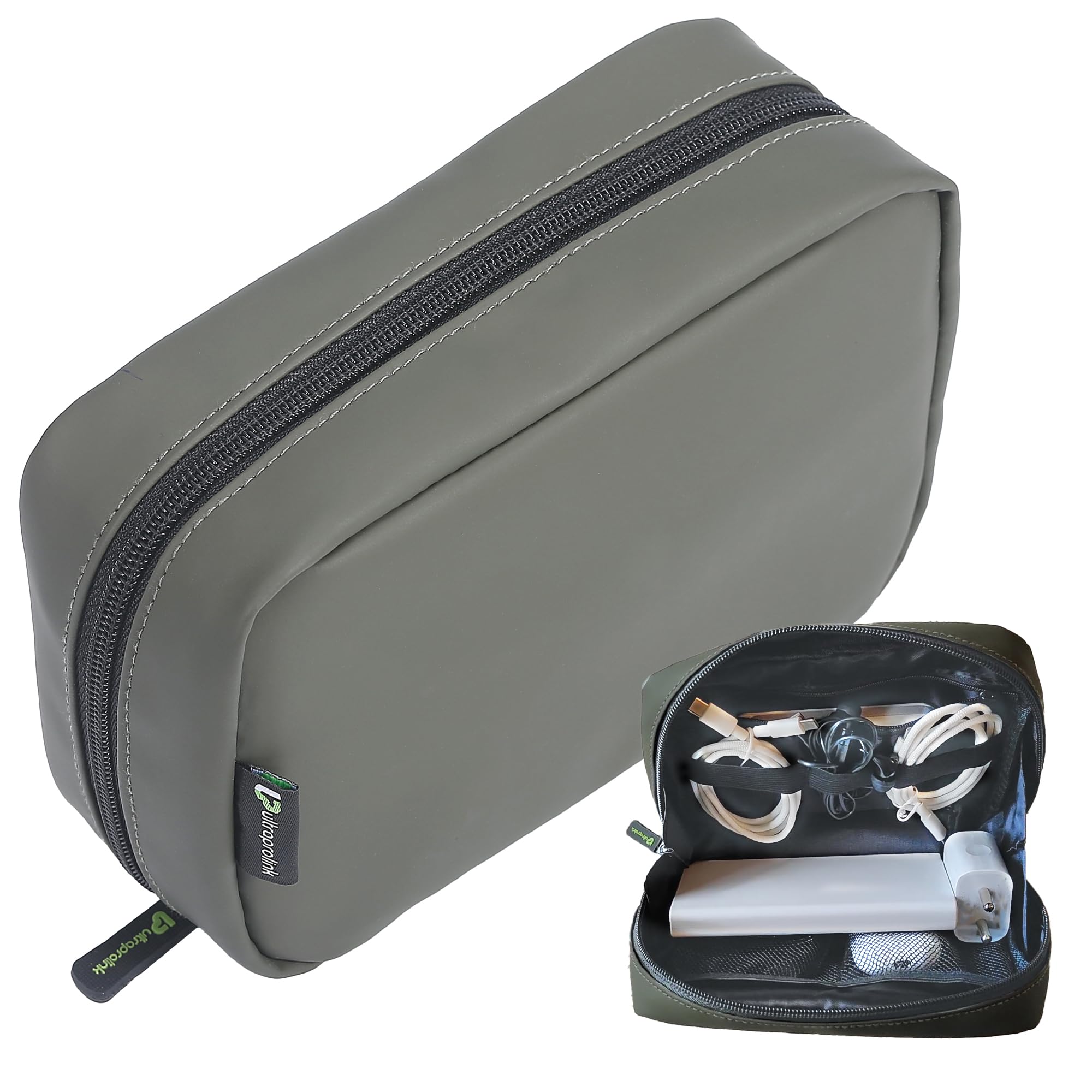 ULTRAPROLINK Transit Tech Organizer Pouch Bag | 1.2L Water Repellent Electronic Gadget Bag for USB Cables,Travel Adapters, Laptop Mobile Charger, Power Bank, Ear Phones,Hard Disk|UM1229 | Green