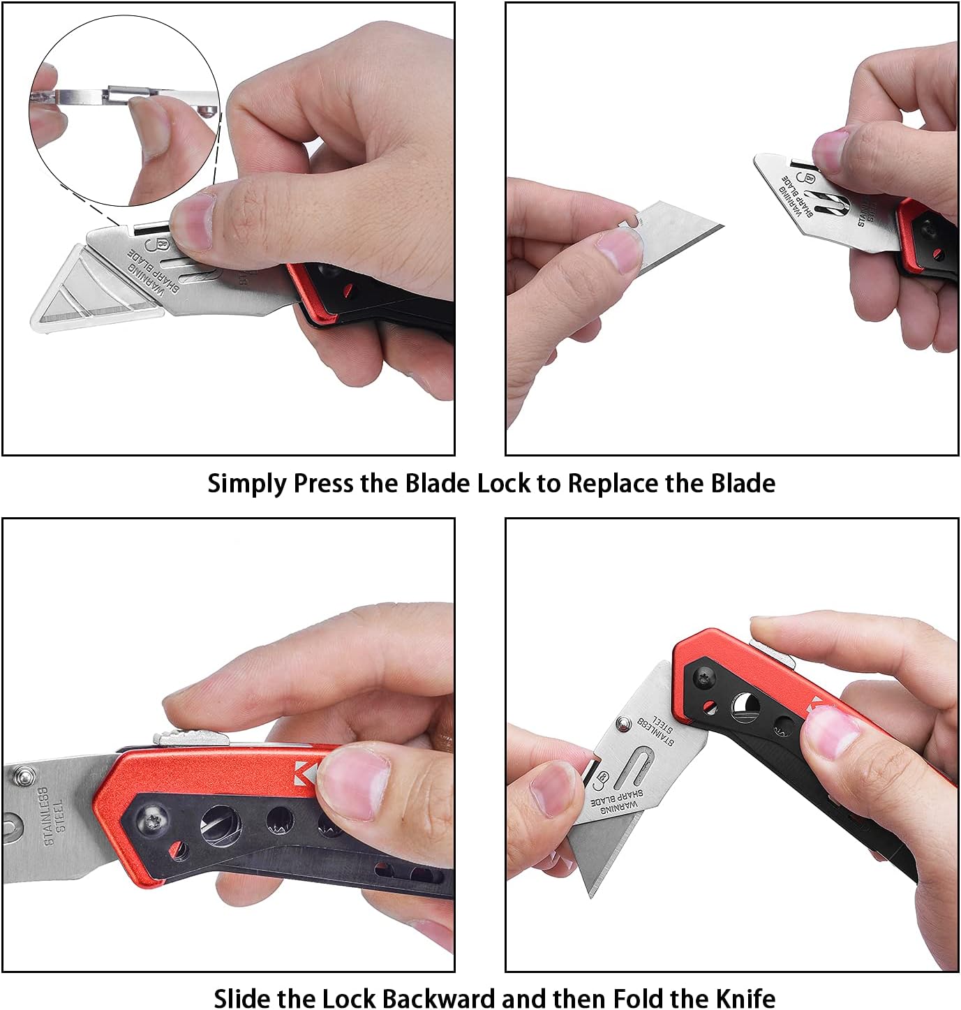 Folding Pocket Utility Knife Heavy Duty Box Cutter with Flat Head and Phillips Screwdriver, Saw, Fruit Knife, Belt Clip, Quick Change Blades Lock Back Design(10 Blades)