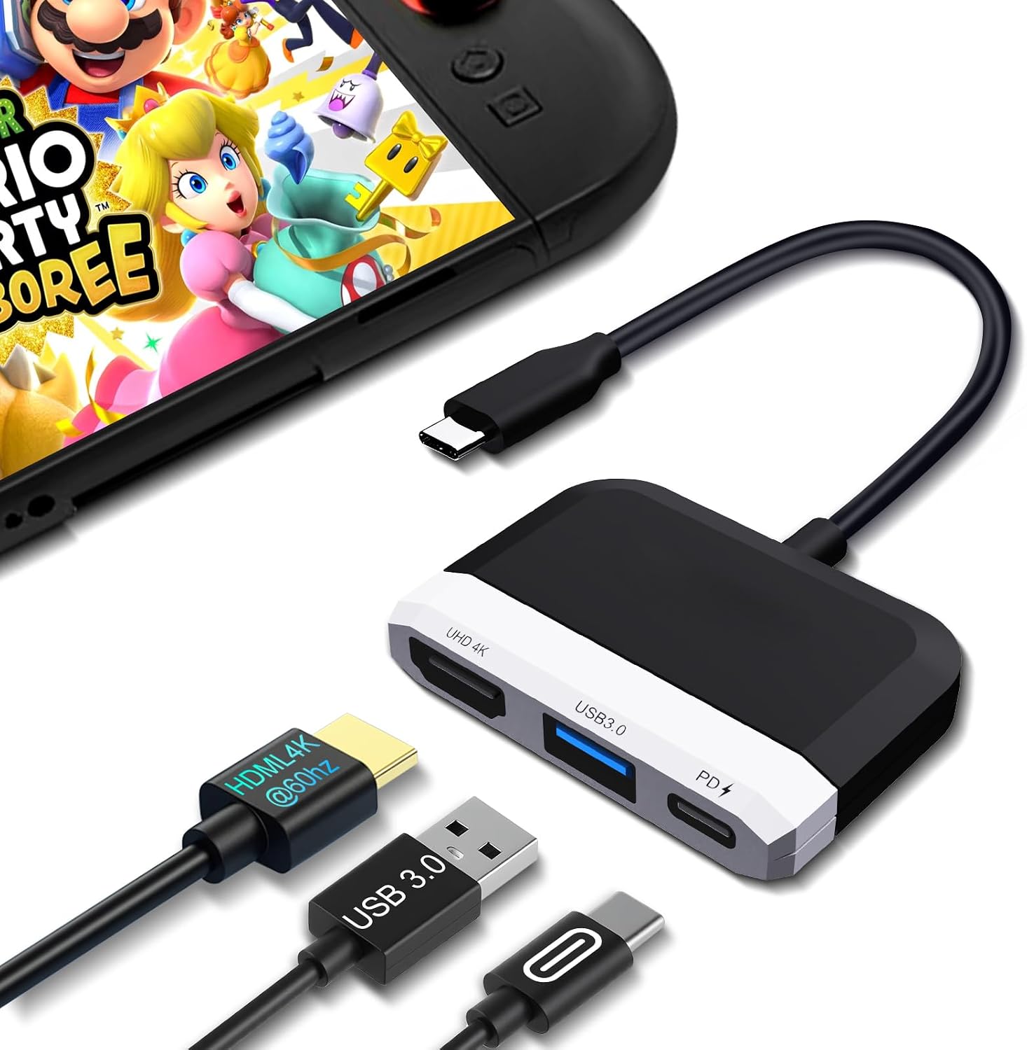 Switch Dock for Nintendo Switch/OLED 3-in-1 Portable Switch Dock with 4K @ 60Hz HDMI Type-C 100W Charging USB 3.0 Compatible with Steam Deck/Samsung dex Black