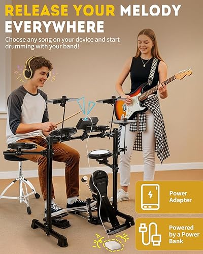 Miniatura 10 de Ktaxon Juego de batería eléctrica, batería electrónica con tambor de malla, platillos, trono ajustable, auriculares, palos, pedales y velcros,