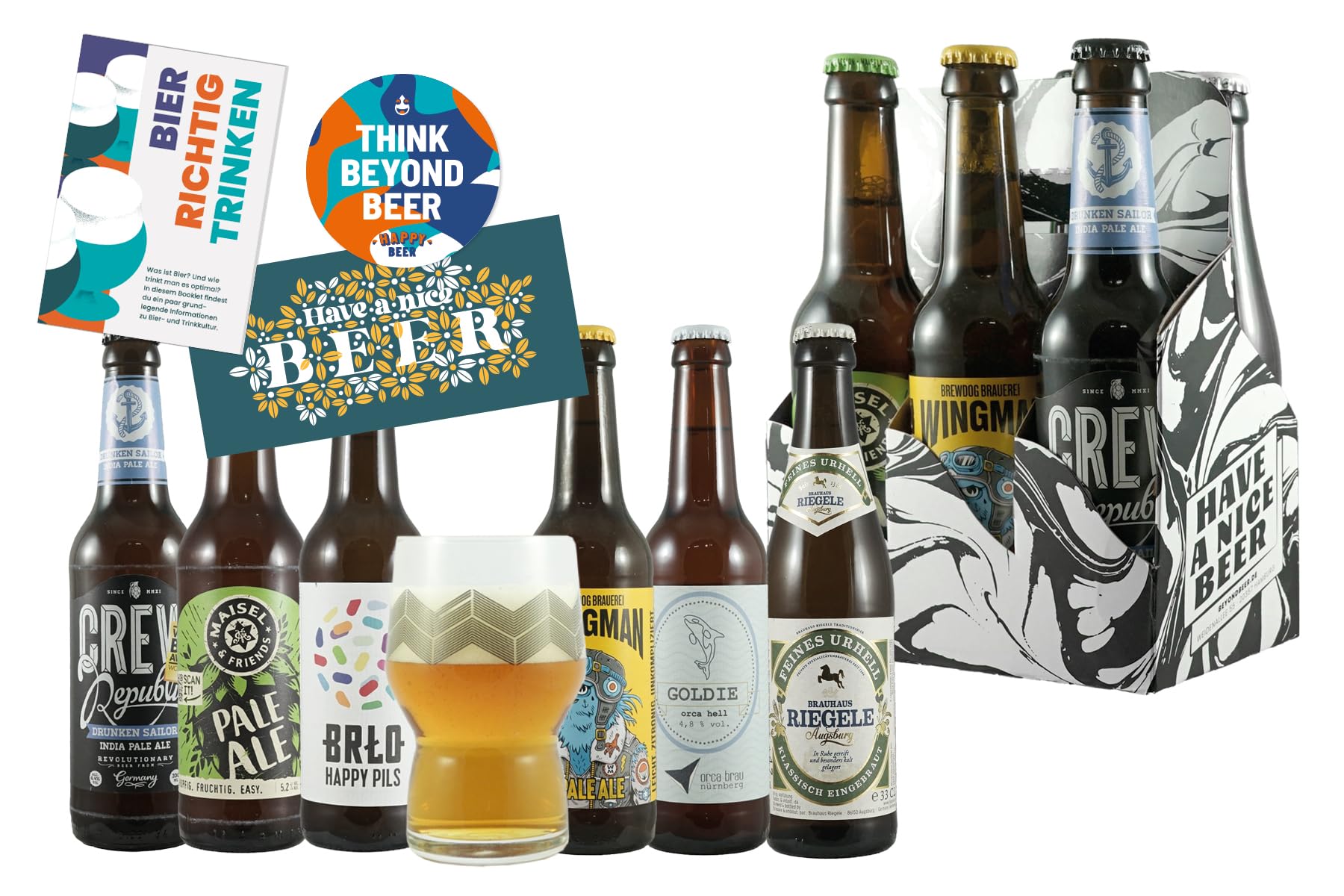 Craft Beer 6er Träger - 6 ausgezeichnete Premium Biere inkl. Glas, Booklet, Bierdeckel und Geschenkkarte, Bier Geschenke für Männer, Biergeschenk, Craftbeer Paket, Vatertagsgeschenk