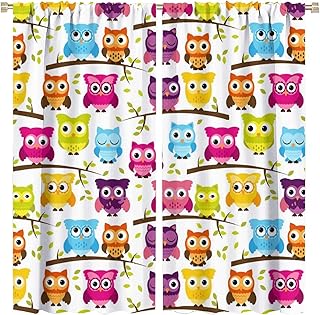 Owl Curtains, Branches Animals with Swirls and Flower Designs, Window Drapes 2 Panel Set for for Kids Boy Girl Baby Bedroom Nursery Living Room Decor 42x45 Inch Decor