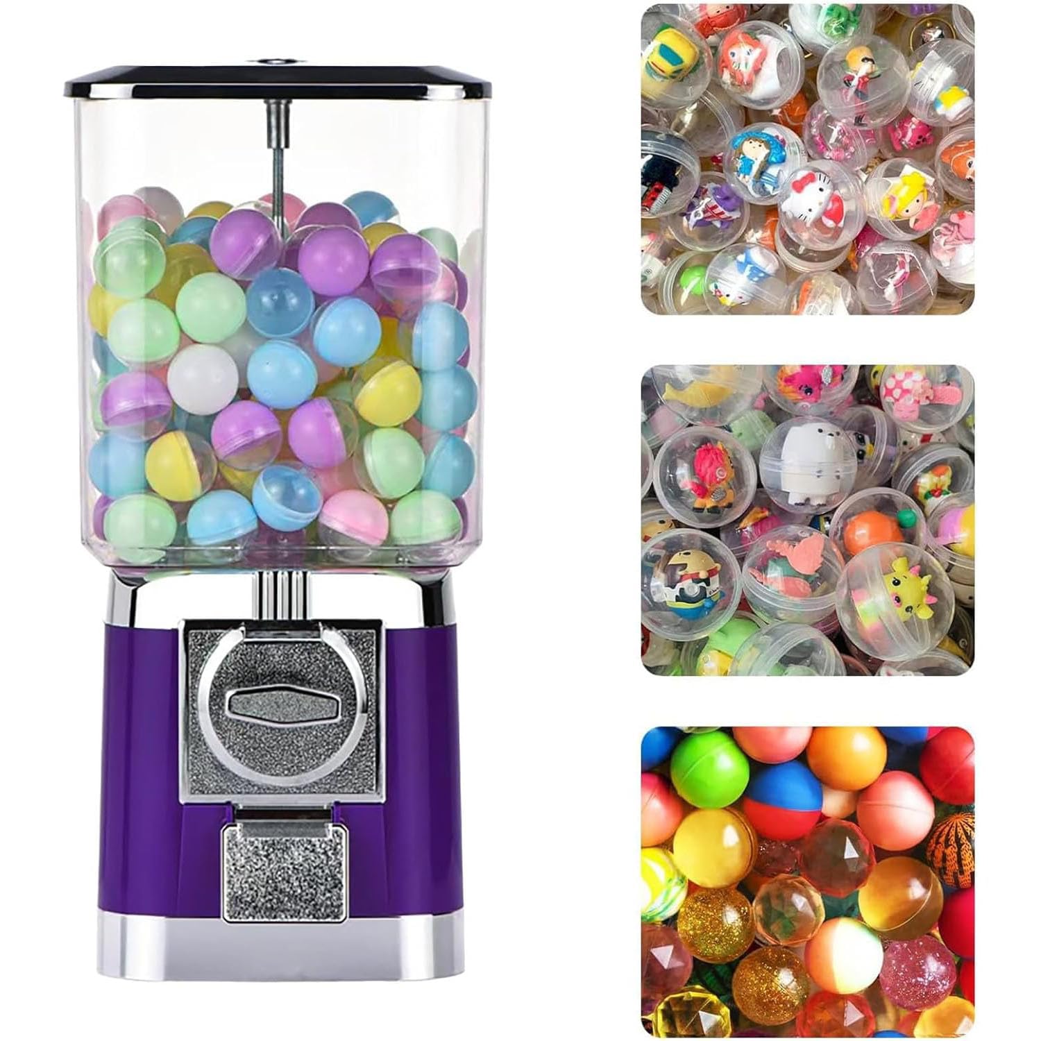 Candy Gumball -Maschine, Kapselnautomaten mit 200 Eierschalen, Ausgangsbereich 25 mm ~ 35 mm, Kapseln Bouncy Ball -Spender für Spielgeschäfte purple2
