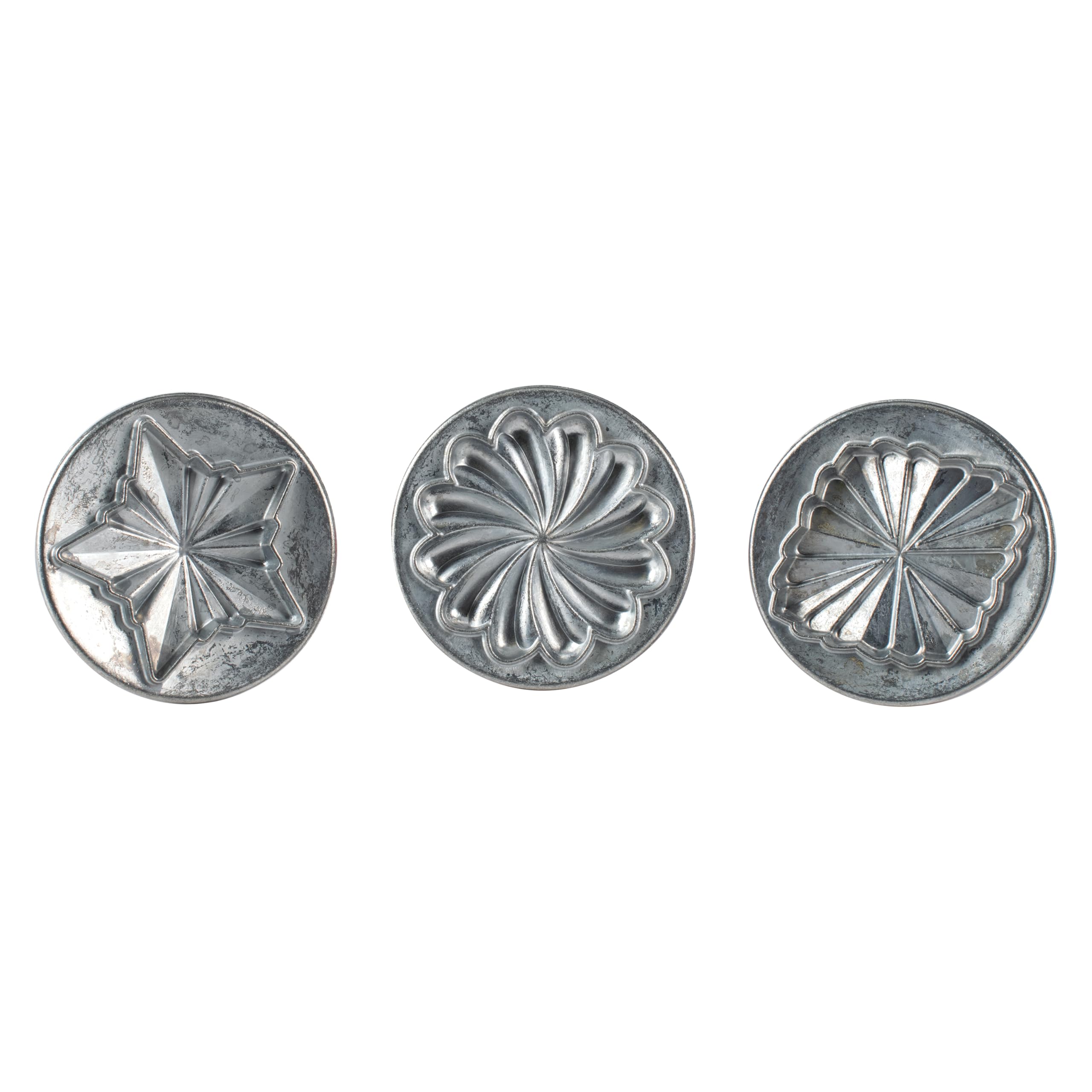 Nordic Ware 01237 Pretty Pleated Cookie Stamps (Set of 3), Sturdy Cast Aluminium with Removable Hardwood Handles, Silver