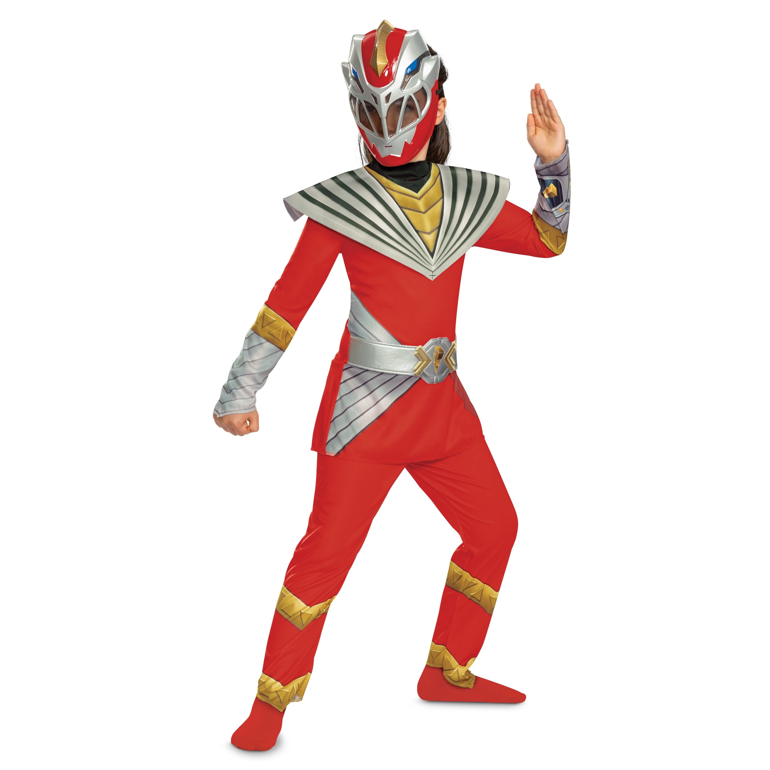 Disguise Red Ranger Costume for Girls, Official Power Rangers Cosmic Fury Costume Outfit with Belt, Kids Size (10-12)