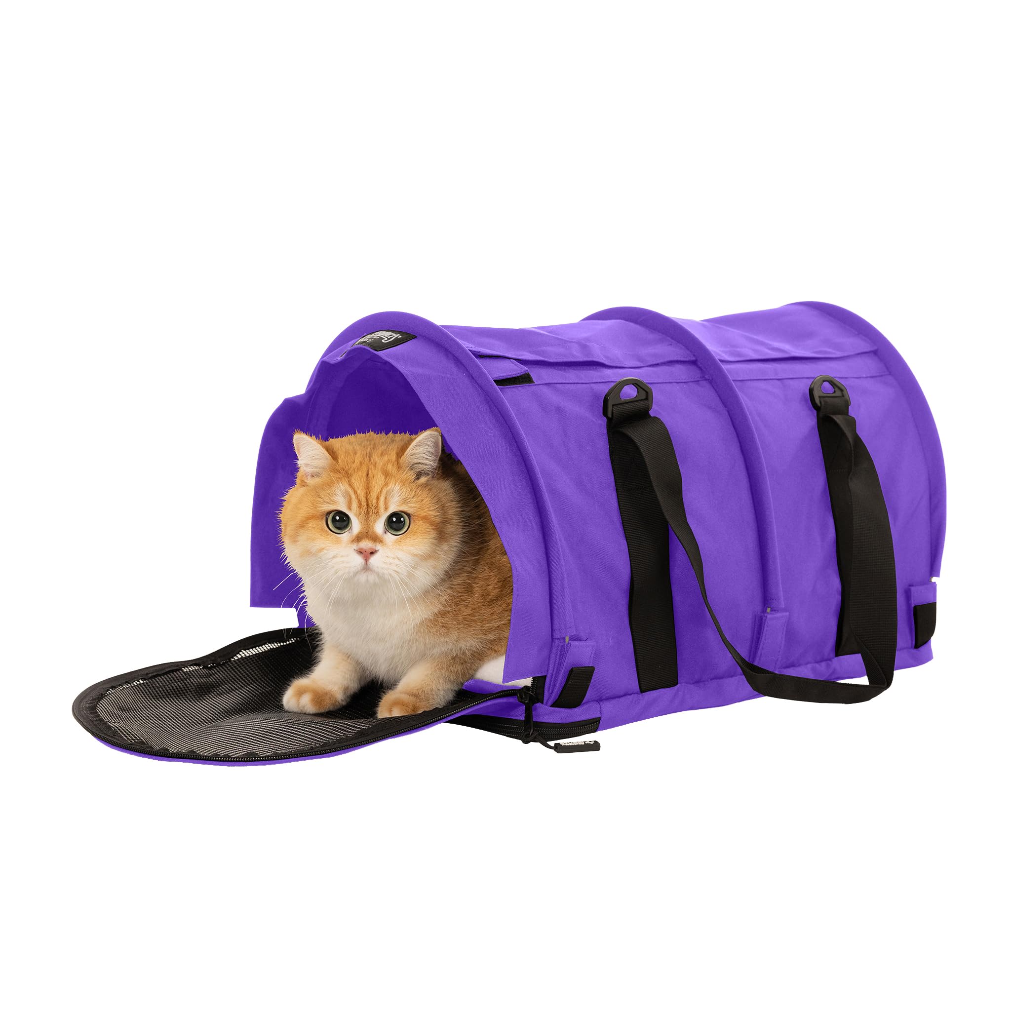 SturdiBag Pro 2.0 Pet Travel Carrier with Flexible Height for Cats and Dogs | Soft Sided Pet Carrier Bag with Safety Clips and Seatbelt Straps for Airplane or Car Travel | Large, Purple