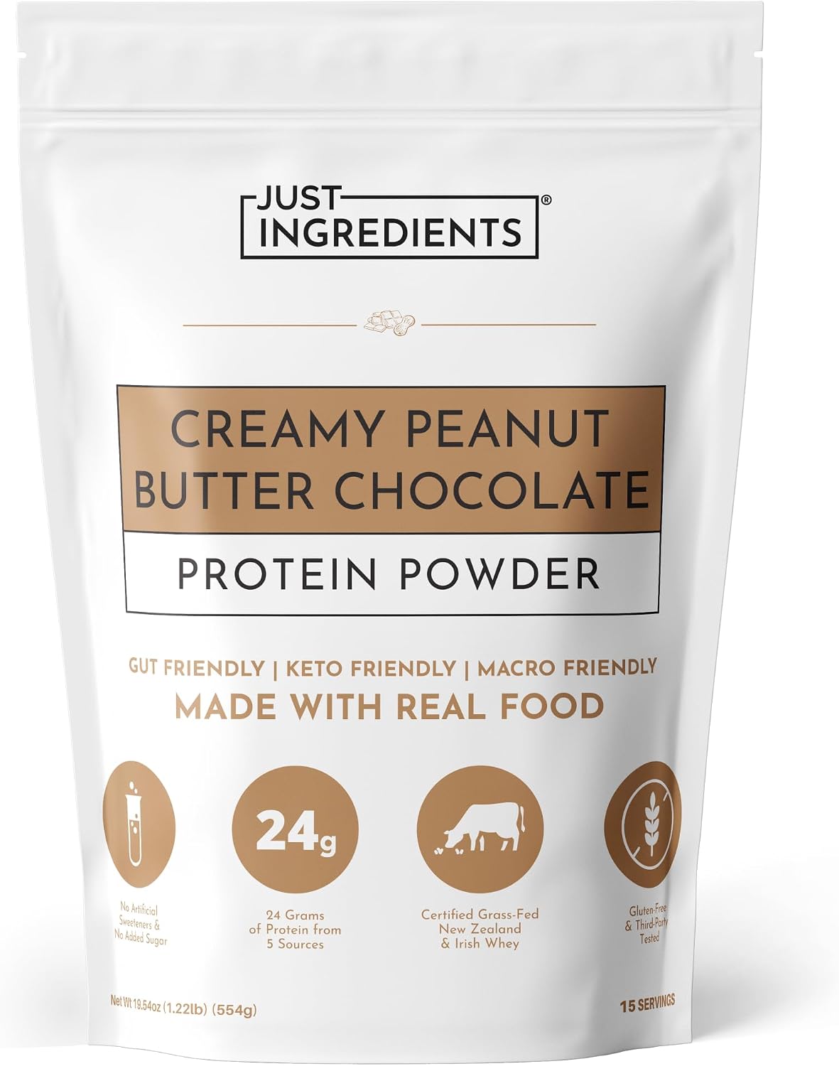 JUST INGREDIENTS Peanut Butter Choc Protein Powder - Whey Protein - 15 Serv