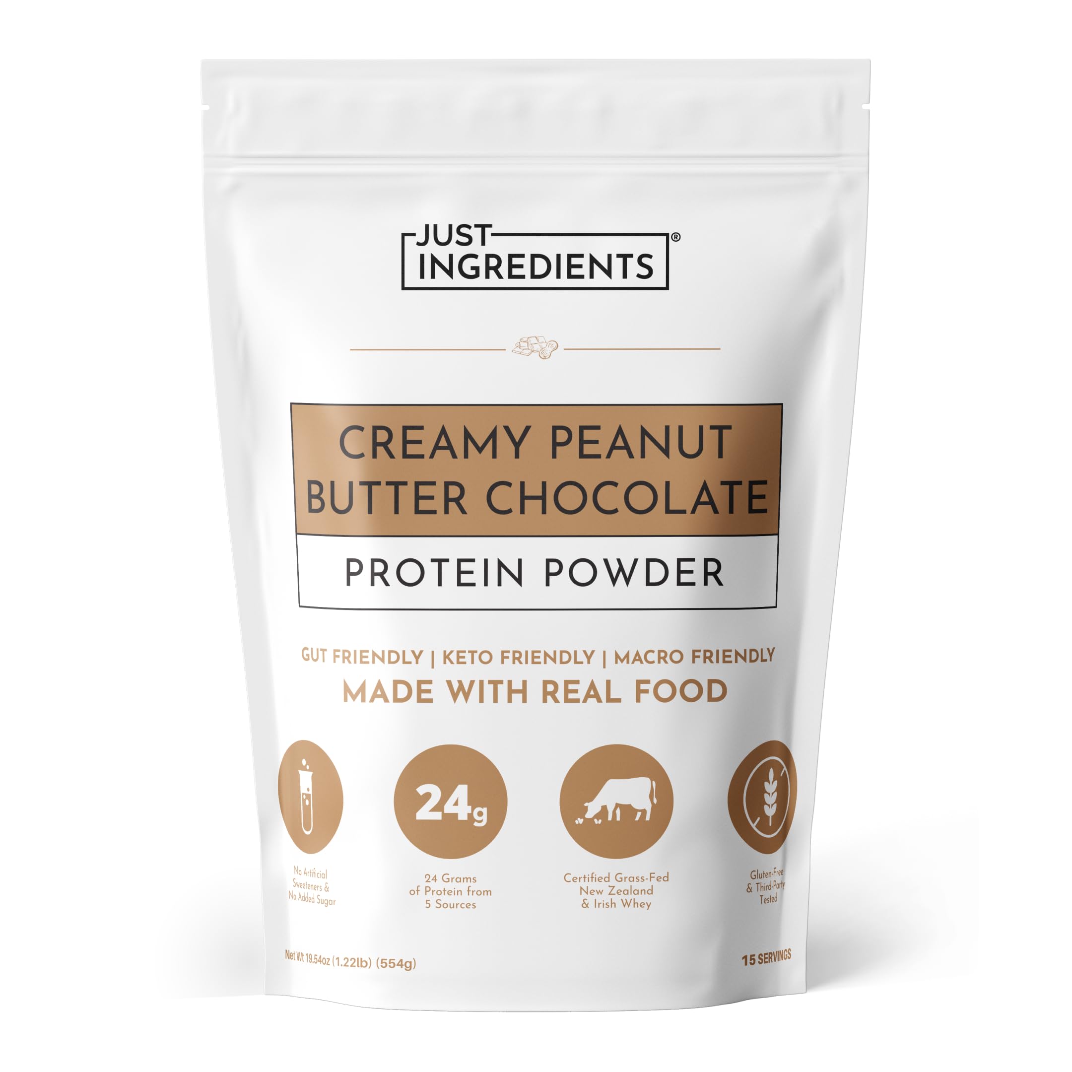 JUST INGREDIENTS Peanut Butter Choc Protein Powder - Whey Protein - 15 Serv