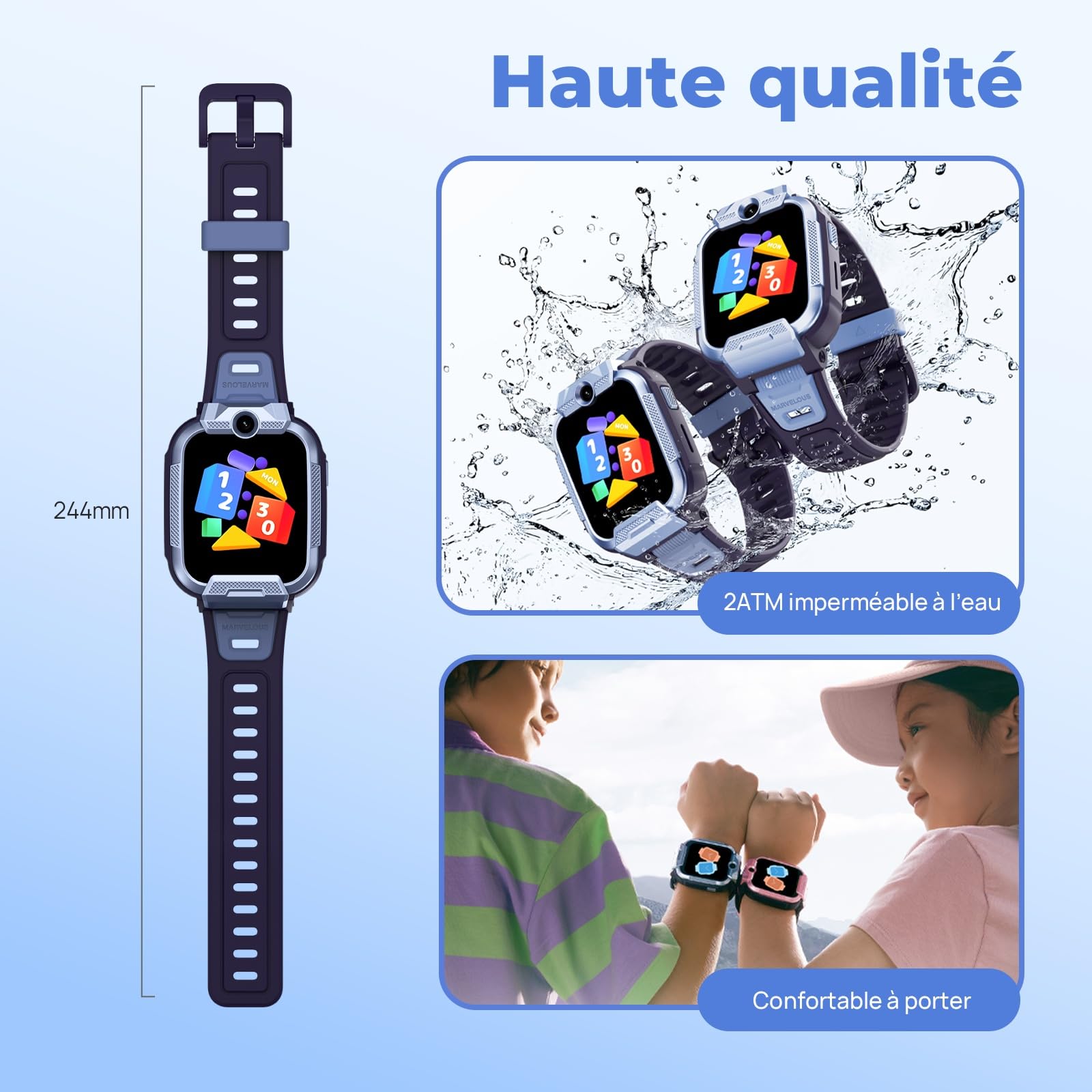 Mibro Kids Watch Phone Z5 Montre Connectée Enfant 4G Double Caméra 2MP, Localisation GPS 7-en-1, Alerte SOS, Autonomie 5 Jours - Idéal Sécurité et Communication, Bleu