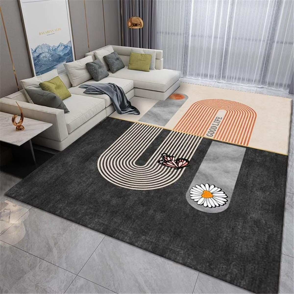 Tapis D'Éveil pour Chambre Fille Les Lignes de Tapis Gris décorent Le Tapis du Couloir de la Chambre Tapis pour Chambre 80X120CM