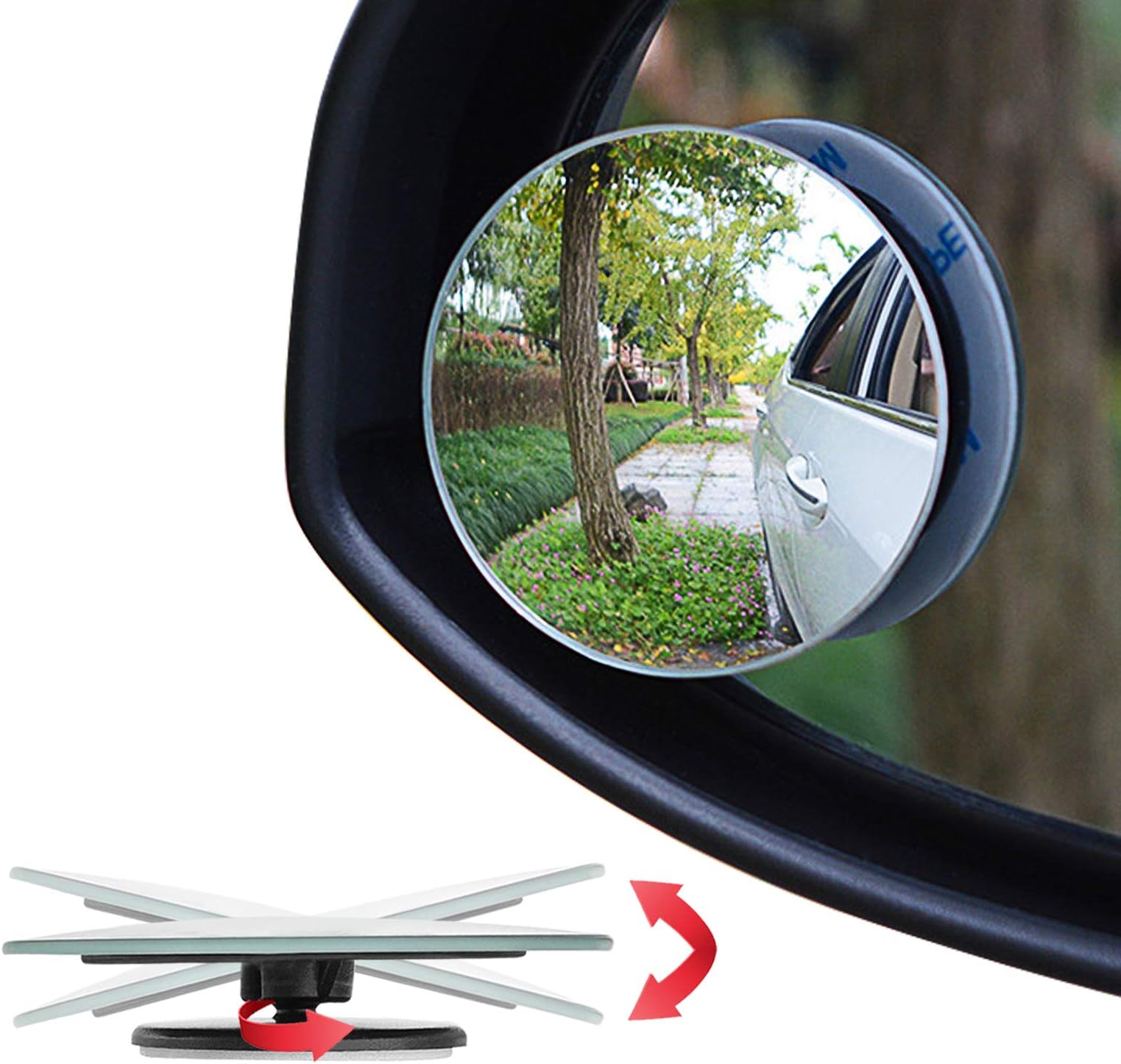 Ampper 2" Round Blind Spot Mirrors, Adjustabe HD Glass Convex Wide Angle Rear View Car SUV Universal Fit Stick-On Lens, Pack of 4