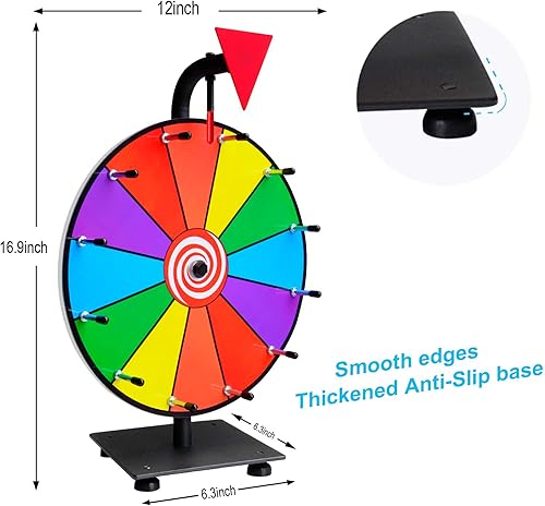 Miniatura 4 de Autex Rueda de premio de alta resistencia de 12 pulgadas, rueda giratoria de color de mesa de 12 ranuras con 2 modelos de clicker, rueda giratoria