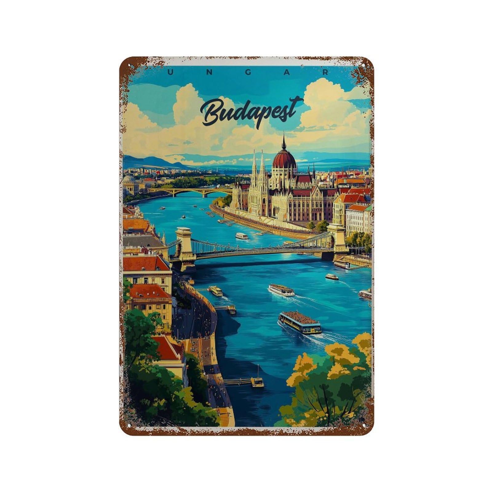 xiaoxiaoshen Budapest Travel Hungary Danube River Wall Decor Art Metal Tin Poster Modern Home Decor Art Home Bar Shop Decorations Vintage Sign 30x20cm