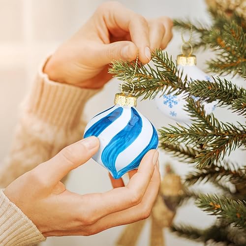 Miniatura 5 de 24 adornos colgantes de caramelo de menta navideña, bolas de vidrio, copos de nieve de Navidad, puntos de nieve, rayas, decoración de blanco, rojo,