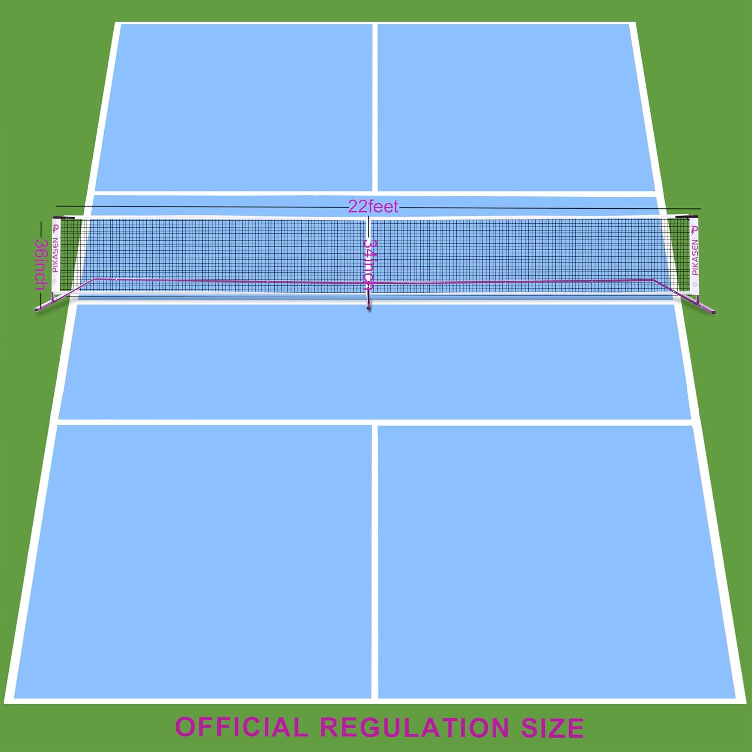 PIKASEN Portable Pickleball Net System - Regulation Size Pickle Ball Net - Set Includes Steady Metal Frame and Strong PE Net in Carry Bag, Designed for All Weather and Outdoor and Indoor : Sports & Outdoors