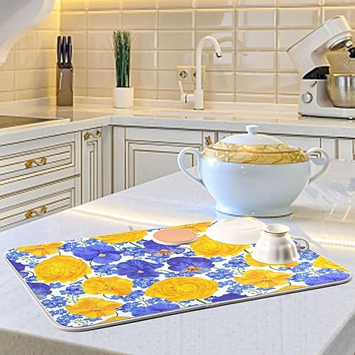 Miniatura 6 de Botanical Realistic Flowers Dish Mat Washnable Absorbent Drying Mat For Kitchen Counter Dish Drainer Cloth Tapete Para Cocina 16'' x 18''