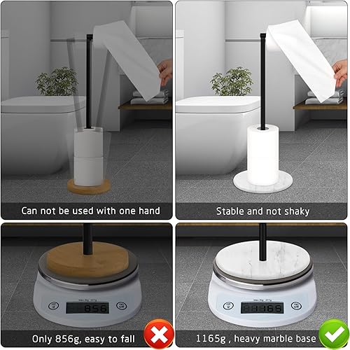 Miniatura 4 de Tabhoukit - Soporte para papel higiénico de baño, moderno soporte de acero inoxidable con base pesada de mármol de piedra natural, 4 rollos de